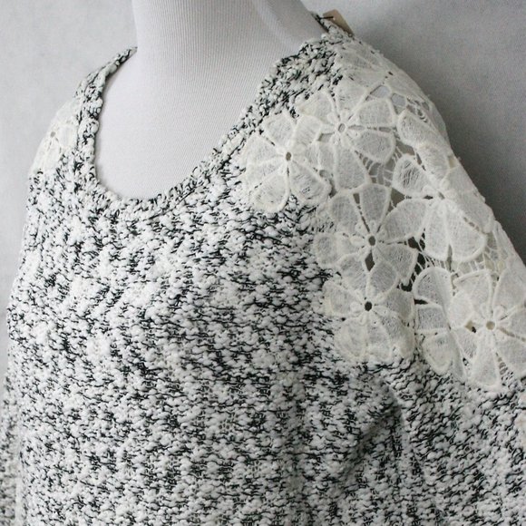 Lush Sweaters - Lush Bobbles & Lace Mottled Black & White Polyester Blend Sweater SZ L NWT